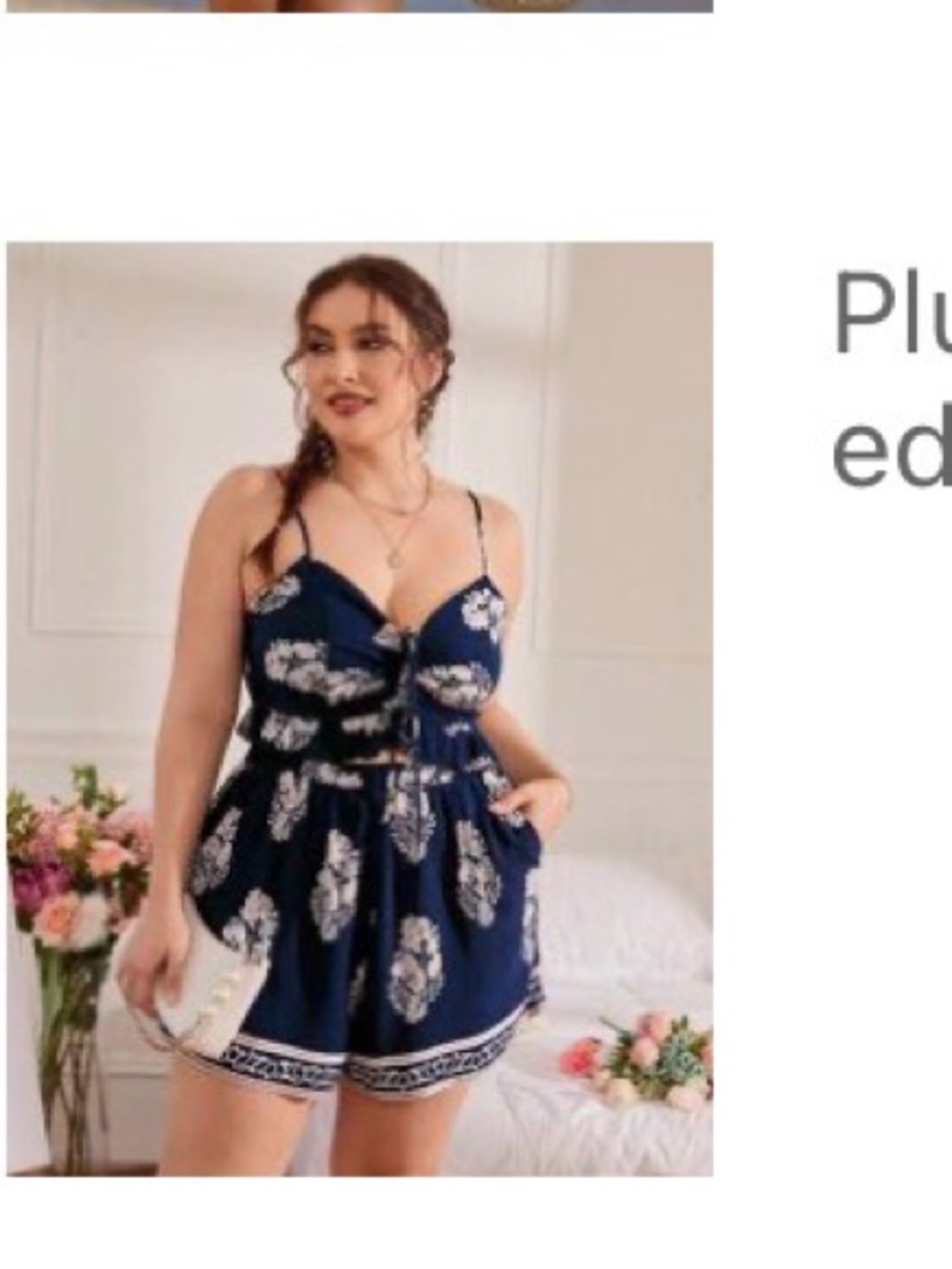 SHEIN Navy and White Floral Curve 2 piece set